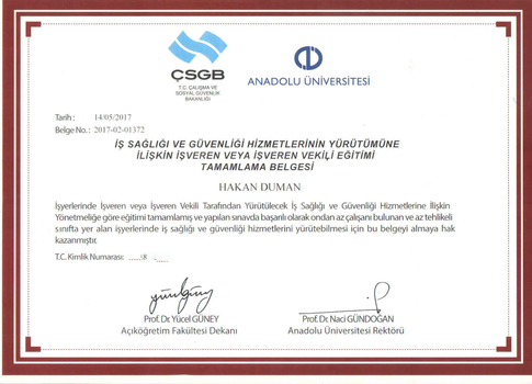 İŞ GÜVENLİĞİ BELGESİ