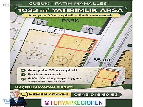 ÇUBUK ANKARA BULVARINDA ANA YOLA CEPHE 1033 M2 ARSA SATILIK